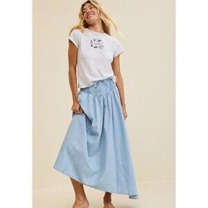 NWT Aerie S Corset Maxi Skirt Denim Jean Chambray Blue Western Coastal Cowgirl